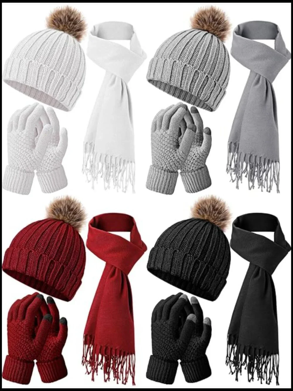 12-Pc Winter Set: Beanie, Scarf, Touchscreen Gloves
